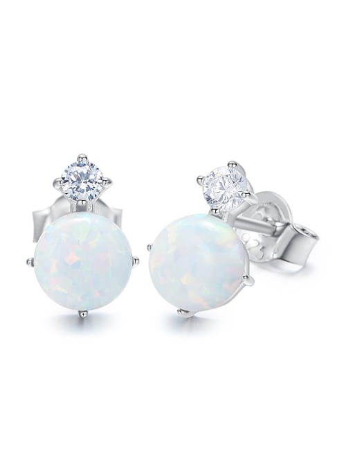 White Tiny Round Opal stone 925 Silver Stud Earrings