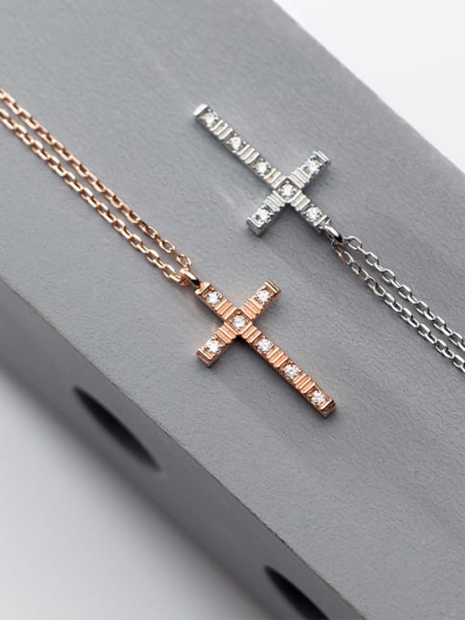 Rosh 925 Sterling Silver With Cubic Zirconia Simplistic Cross Necklaces 0