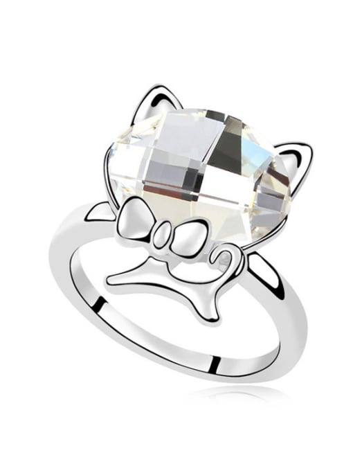 White Personalized Little Kitten Oval austrian Crystal Alloy Ring