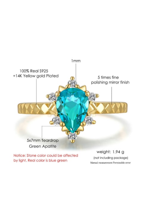 ZK Water Drop Natural Shining Stones Gold Plated Ring 3