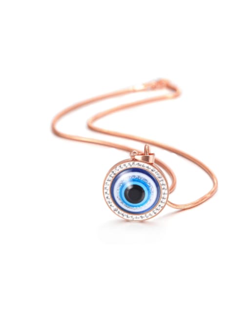 Rose Gold Female  Personality Blue Eyes Shaped Stainless Steel Necklace
