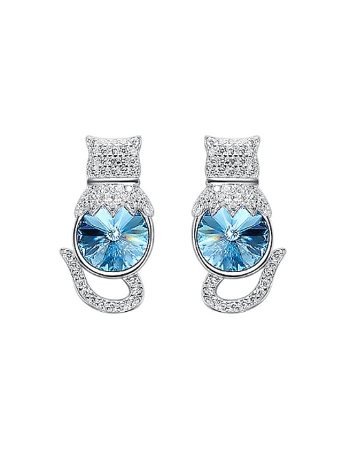 Blue Fashion Round austrian Crystal Kitten Stud Earrings