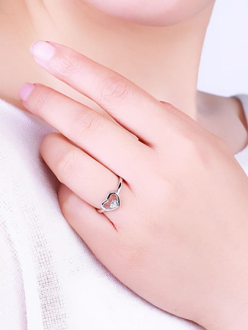 One Silver Simple Hollow Heart Tiny Zirconias 925 Silver Opening Ring 1