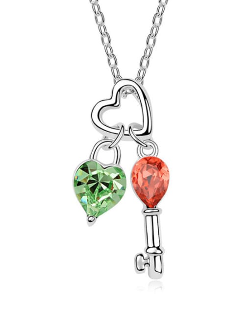 double color Fashion Little Heart Key austrian Crystals Pendant Necklace