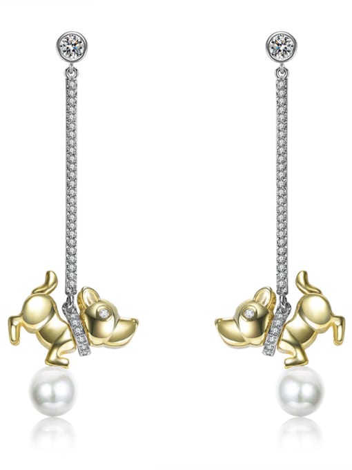 ALI New long puppies pearl earrings cute animal two-color plating 0