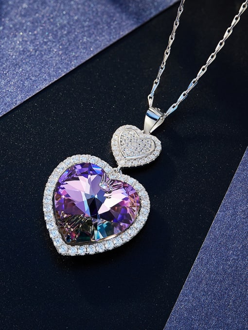 Violet austrian Crystals Double Heart Shaped Necklace