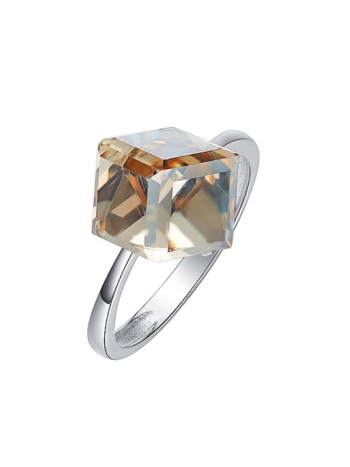 champagne Simple Cubic austrian Crystal Silver Ring