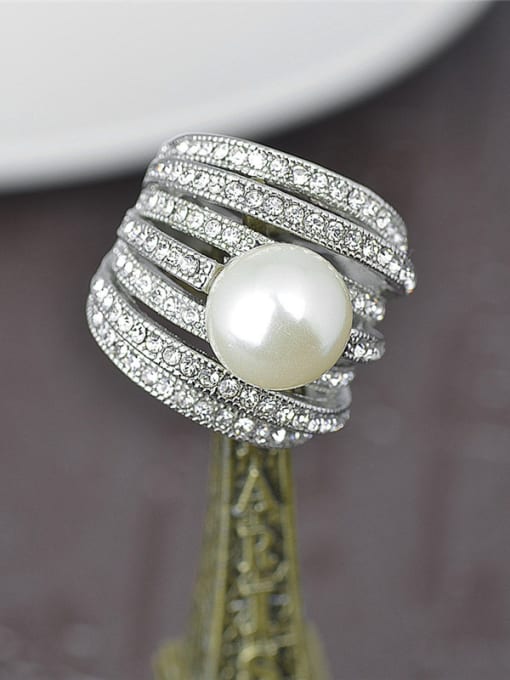 Wei Jia Fashion Multi-band Cubic Rhinestones Artificial Pearl Alloy Ring 2