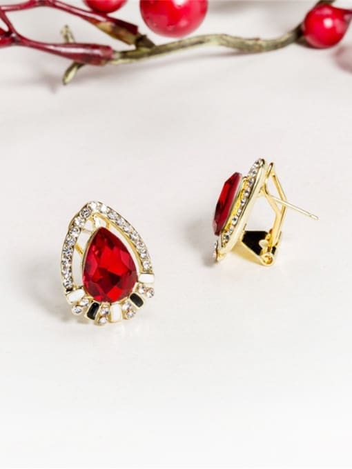 Red Personality Water Drop Shaped Gemstone Stud Earrings