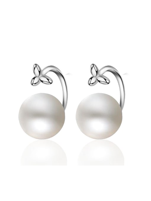 AI Fei Er Fashion White Imitation Pearl Copper Stud Earrings 0