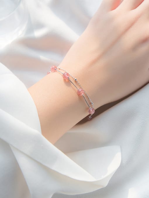 Rosh All-match Double Layer Pink Crystal S925 Silver Bracelet 1