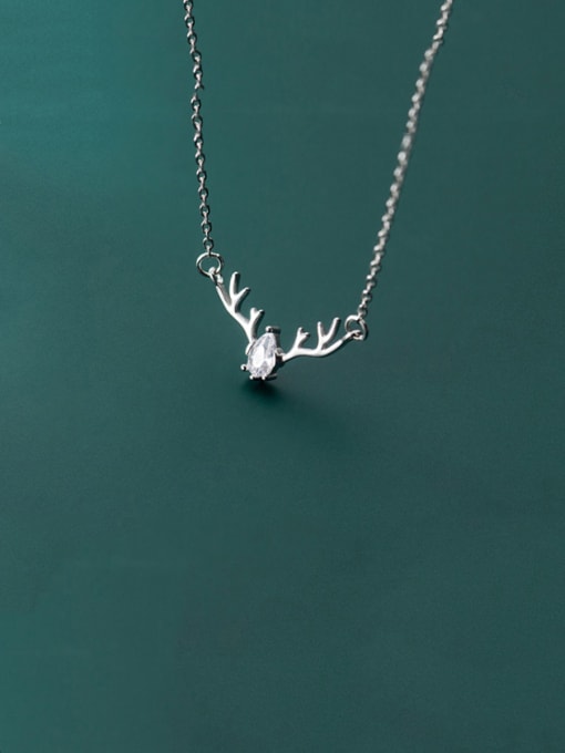 Rosh 925 Sterling Silver With Cubic Zirconia Personality Antlers  Necklaces 4