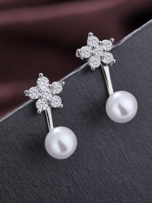 AI Fei Er Fashion Zirconias Flower Imitation Pearl Stud Earrings 2