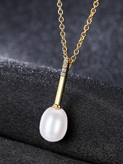 White Pearl Pure silver 7-8mm natural freshwater pearl with 3A Zircon Necklace