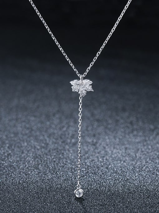 UNIENO 925 Sterling Silver With Platinum Plated Cute Maple  Leaf Necklaces 0