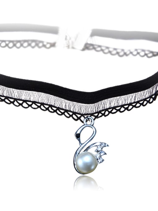 X264 Pearl Swan Stainless Steel With Fashion Animal/flower/ball Lace choker Necklaces