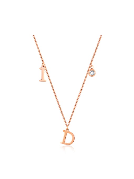 Open Sky Simple Letter I D Rhinestone Rose Gold Plated Necklace 0