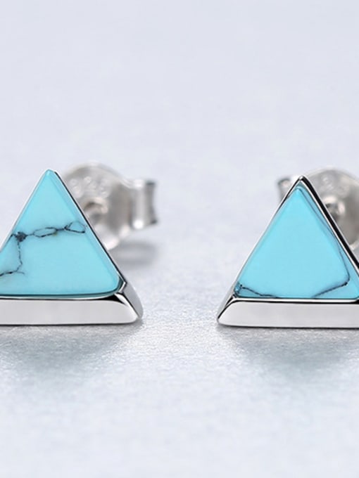 Blue Sterling silver retro triangle turquoise stud earrings