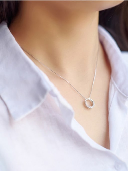 Rosh S925 Silver Simple Round Necklace With CZ 2