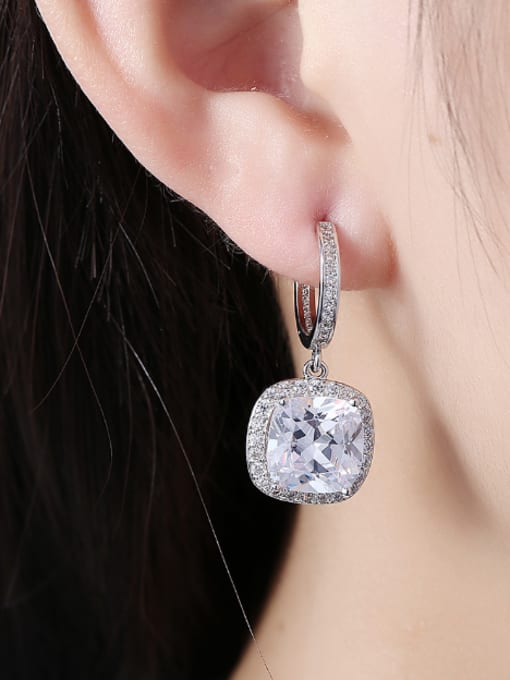 OUXI Fashion Square Zircon Rhinestones Earrings 1