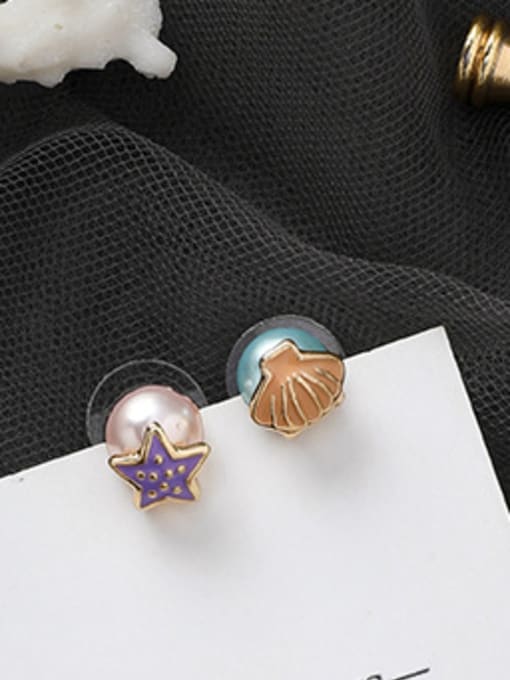ROSE Alloy With Rose Gold Plated Cute Starfish Shell  Stud Earrings
