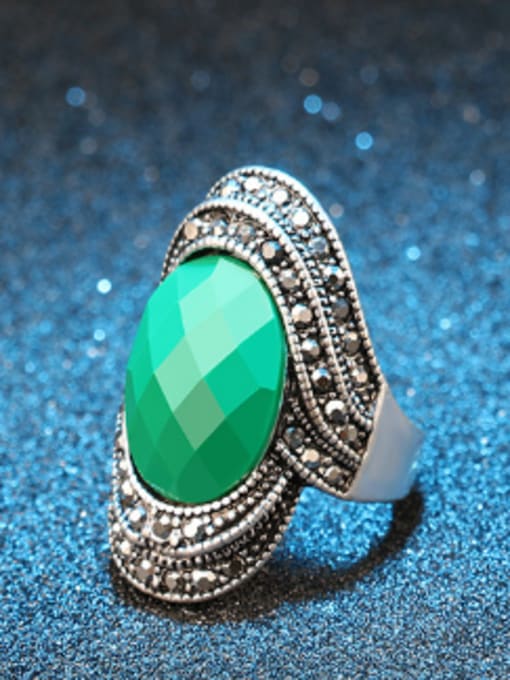 Gujin Retro Oval Resin stone Grey Rhinestones Alloy Ring 1