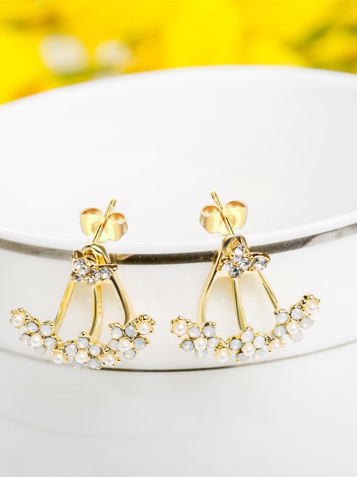 Golden Delicate Gold Plated Flower Shaped Pearl Earrings