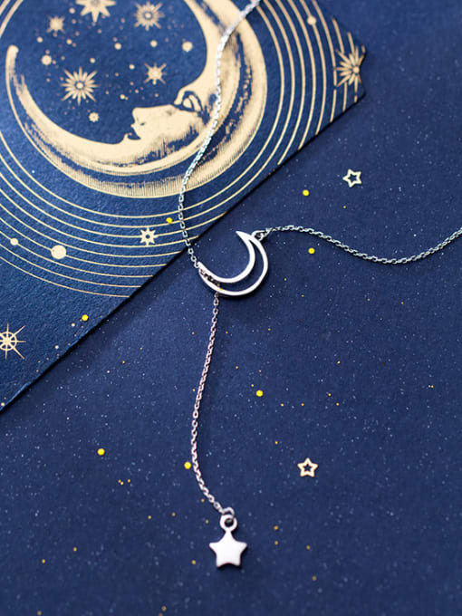 Rosh 925 Sterling Silver With Platinum Plated Simplistic Star moon Necklaces 3
