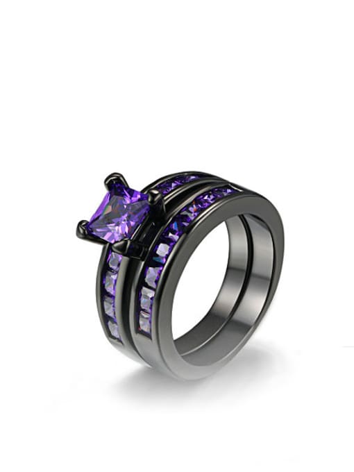 Ronaldo Purple Square Shaped Black Gun Plated Zircon Ring Set