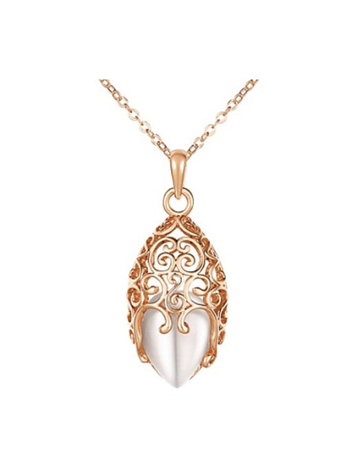 Rose Gold Retro style Hollow Oval Opal Necklace