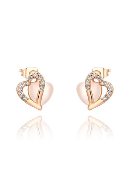 Ronaldo Temperament Double Heart Shaped Opal Stud Earrings 0