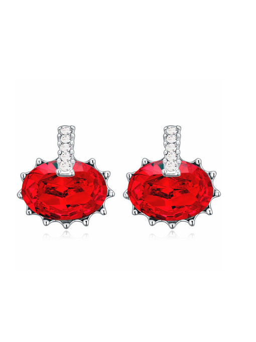 red Personalized Oval austrian Crystal Stud Earrings