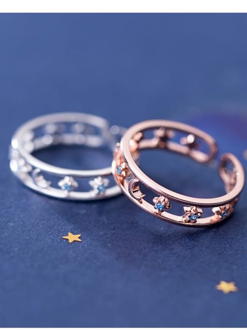 Rosh 925 Sterling Silver With Rose Gold Plated Simplistic Star Moon Free Size Rings 1