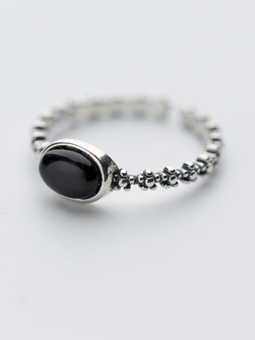 black Personality Oval Shaped Black Carnelian S925 Silver Ring