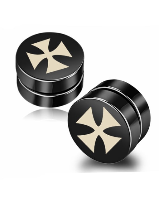 BSL Stainless Steel With Black Gun Plated Personality Cross Stud Earrings 0