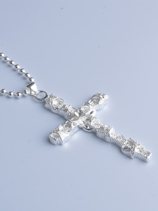 Ya Heng Fashion Shiny Cubic Zirconias Cross Pendant Copper Necklace 2
