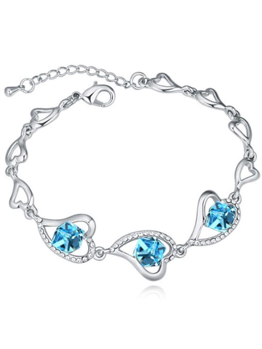 light blue Exquisite Hollow Hearts Cubic austrian Crystals Alloy Bracelet