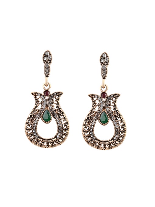 Gujin Antique Gold Plated Ethnic style Resin stones Rhinestones Drop Earrings 0