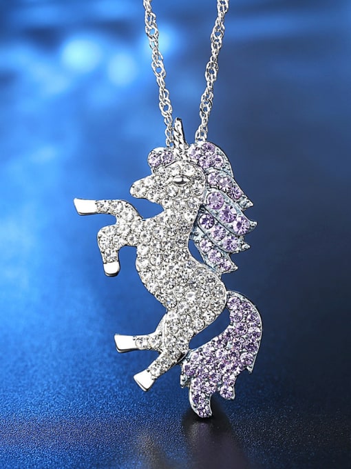 RANSSI Personalized Shiny Zirconias Unicorn Alloy Necklace 3