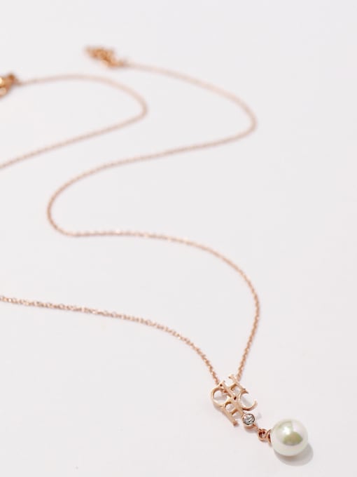 Rose Gold Copper With Artificial Pearl  Simplistic Monogrammed Necklaces