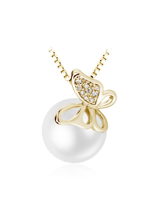 Gold ,White Elegant Gold Zircon Pearl Butterfly Shaped Necklace