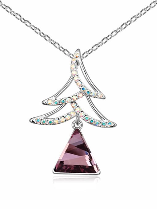 purple Fashion Triangle austrian Crystal Christmas Tree Pendant Alloy Necklace