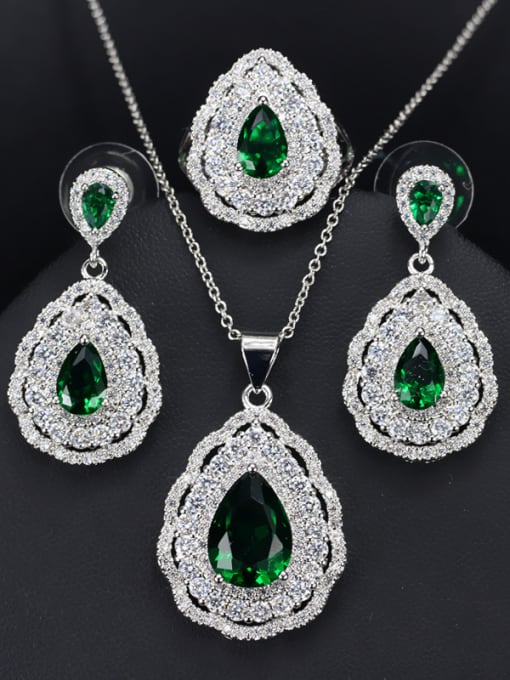 Green Ring 8 Yards Luxury Color Zircon Three Pieces Jewelry Set