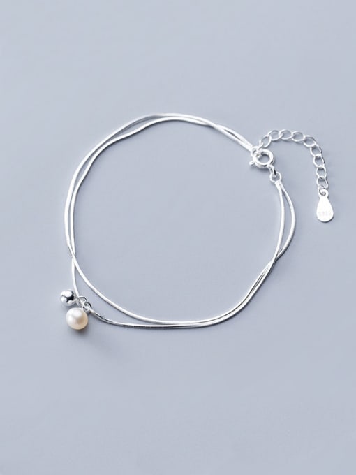 Rosh 925 Sterling Silver With Platinum Plated Simplistic Round Multi-layer Bracelets