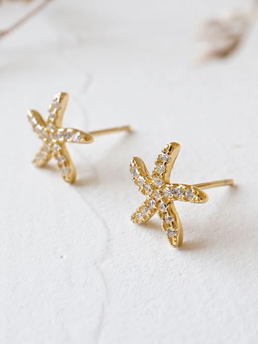 Gold Sterling silver minimalist micro-inlay zricon starfish earrings