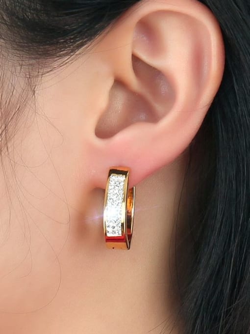 CONG All-match Gold Plated Geometric Shaped Rhinestone Titanium Clip Earrings 1
