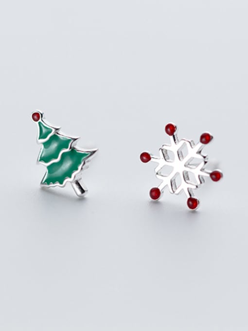 Rosh Fresh Snowflake And Tree Shaped Glue Silver Stud Earrings 0