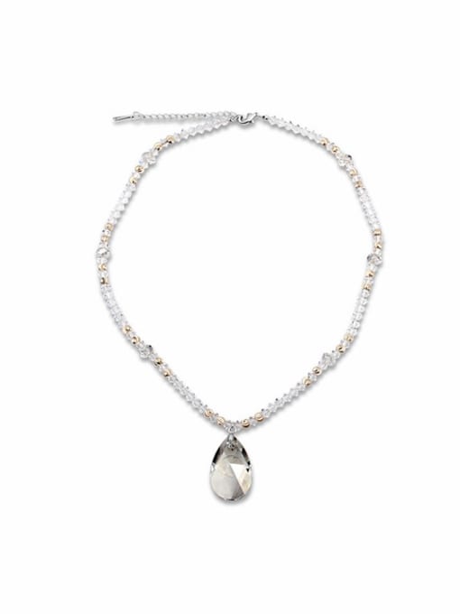 White Simple austrian Crystals Pendant Beads Chain Necklace