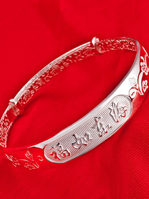 JIUQIAN Ethnic style 990 Silver Chinese Characters-etched Adjustable Bangle 1