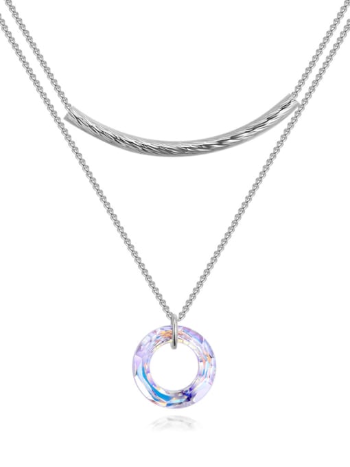 platinum Double Layer Hollow Round austrian Crystal Pendant Alloy Necklace